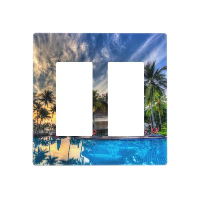 Sea Beach Seascape 2 Gang Double Rocker/Decora Light Switch Cover Decorative Outlet Wall Plate Electrical Faceplate Bathroom Home Bedroom Decor Screwless 4.7" x 4.6