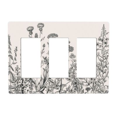 Herbs Plant Wild Flowers 3 Gang Rocker/Decorator Light Switch Cover Decorative Triple GFCI/Decora Outlet Wall Plate Vintage Floral Nature for Bedroom Dorm Home Decor Country Rural Rustic Decoration