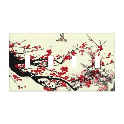 Flower Blossom 4 Gang Light Switch Cover Decorative Quad Toggle Wall Plate Decorative Electrical Faceplate for Bathroom Home Bedroom Decorate Large Size 8" x 4.5