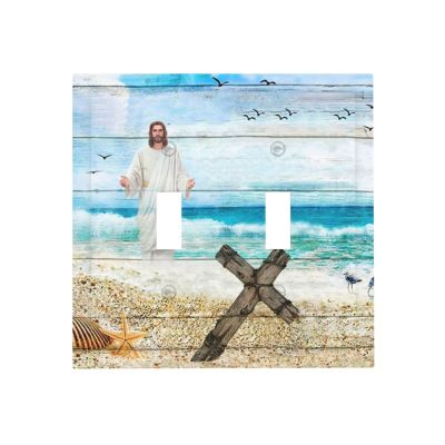 Christ Jesus Cross 2 Gang Double Toggle Light Switch Cover Decorative Wall Plate Electrical Faceplate for Bathroom Home Bedroom House Decor 5" x 4.9 Oversized