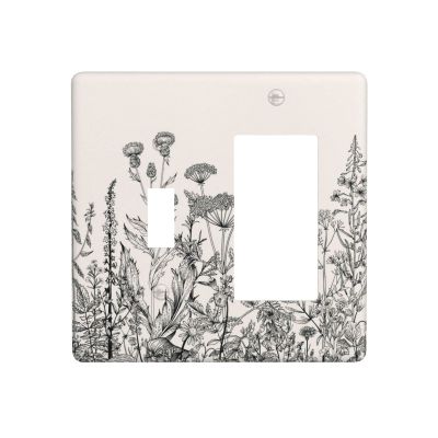 Vintage Floral Rustic Flower 2 Gang Single Toggle/Rocker Combination Light Switch Cover Decorative Wall Plate Electrical Faceplate for Home Country Dorm Decorate Large Size 4.5" x 4.5
