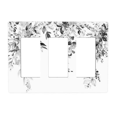 Grey Leaves 3 Gang Triple Rocker/Decora Light Switch Wall Plate Cover Decorative Electrical Faceplate for Bathroom Home Living Room Bedroom Decor Screwless 6.57" x 4.65