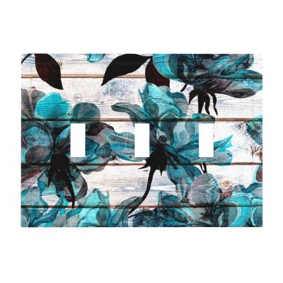 Turquoise Teal Blue Flower 3 Gang Triple Toggle Light Switch Wall Plate Cover Decirative Electrical Faceplate Switchplate for Bathroom Home Decorate 6.7" x 4.8 Large Jumbo Size