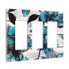 Turquoise Teal Blue Flower 3 Gang Triple Rocker/Decora Light Switch Wall Plate Cover Decorative Electrical Faceplate for Bathroom Home Living Room Bedroom Decor Screwless 6.57" x 4.65 view 2
