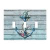 Nautical Anchor Board 3 Gang Electrical Triple Toggle Light Switch Cover Decorative Wall Plate Coastal Beach Rustic Striped Bathroom Decor Timeworn Marine on Weathered Wooden Wood Planks Accessories view 1