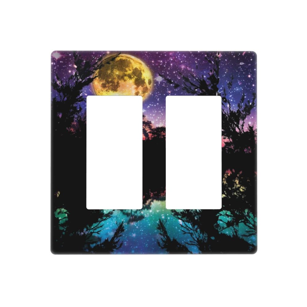 Mountain Moon Starry 2 Gang Double Rocker/Decora Light Switch Cover Decorative Outlet Wall Plate Electrical Faceplate Bathroom Home Bedroom Decor Screwless 4.7" x 4.6