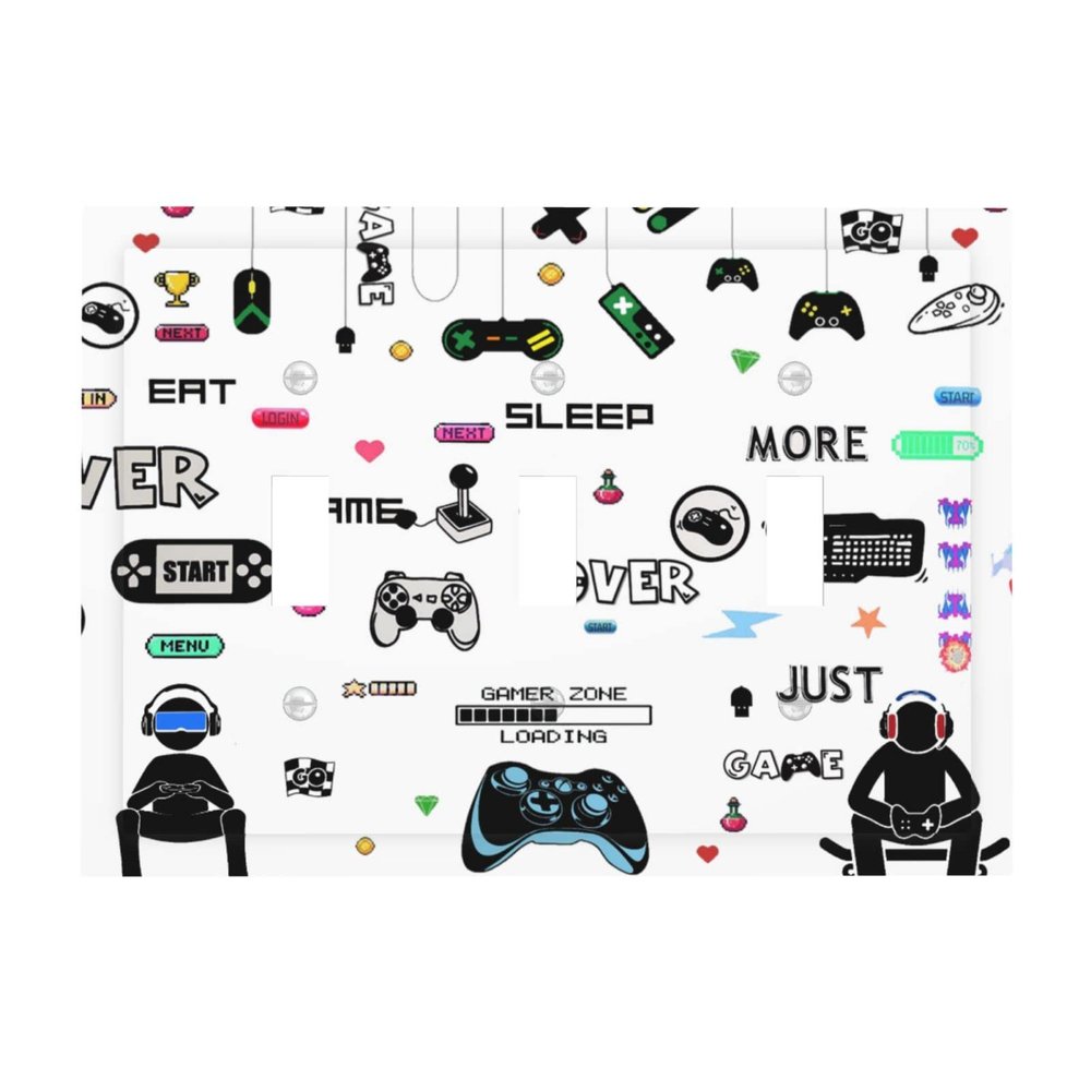 Playing Gaming Controller Game Video Teen 3 Gang Decorator Light Switch Cover Triple Toggle Wall Plate Funny Man Kid Boy Bedroom Gamer Playroom Outlet Cover Decorative Switchplate Electrical Faceplate