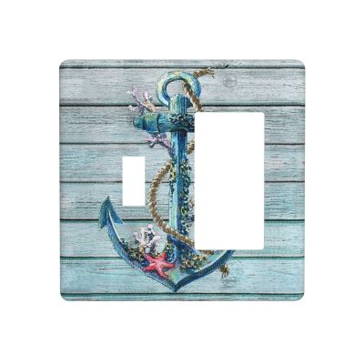 Nautical Anchor 2 Gang Single Toggle/Rocker Combination Light Switch Cover Decorative Wall Plate Electrical Faceplate for Home Country Dorm Decorate Large Size 4.5" x 4.5
