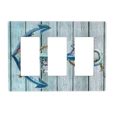 Nautical Anchor 3 Gang Triple Rocker/Decora Light Switch Wall Plate Cover Decorative Electrical Faceplate for Bathroom Home Living Room Bedroom Decor Screwless 6.57" x 4.65
