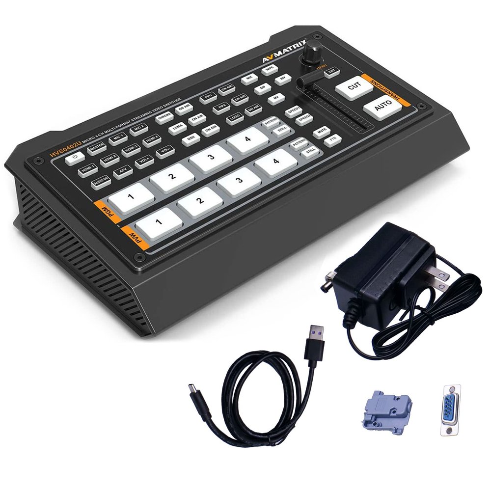 AVMATRIX Live Stream Switcher HVS0402U Micro 4-Channel Video Mixer HDMI Live Stream Multi-Format Converter Machine Compatible for YouTube Facebook Twitter Video Switcher