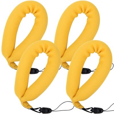 AngleKai 4 Pack Waterproof Camera Floats, Floating Camera Strap, Portable Waterproof Float Strap for Underwater Floating Wrist Strap (Yellow)