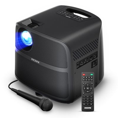 ION Portable Outdoor 720P HD LED Projector with Bluetooth, 70W Speakers, Microphone and Rechargeable Battery for Movie and Karaoke Evenings  USB and HDMI Connections