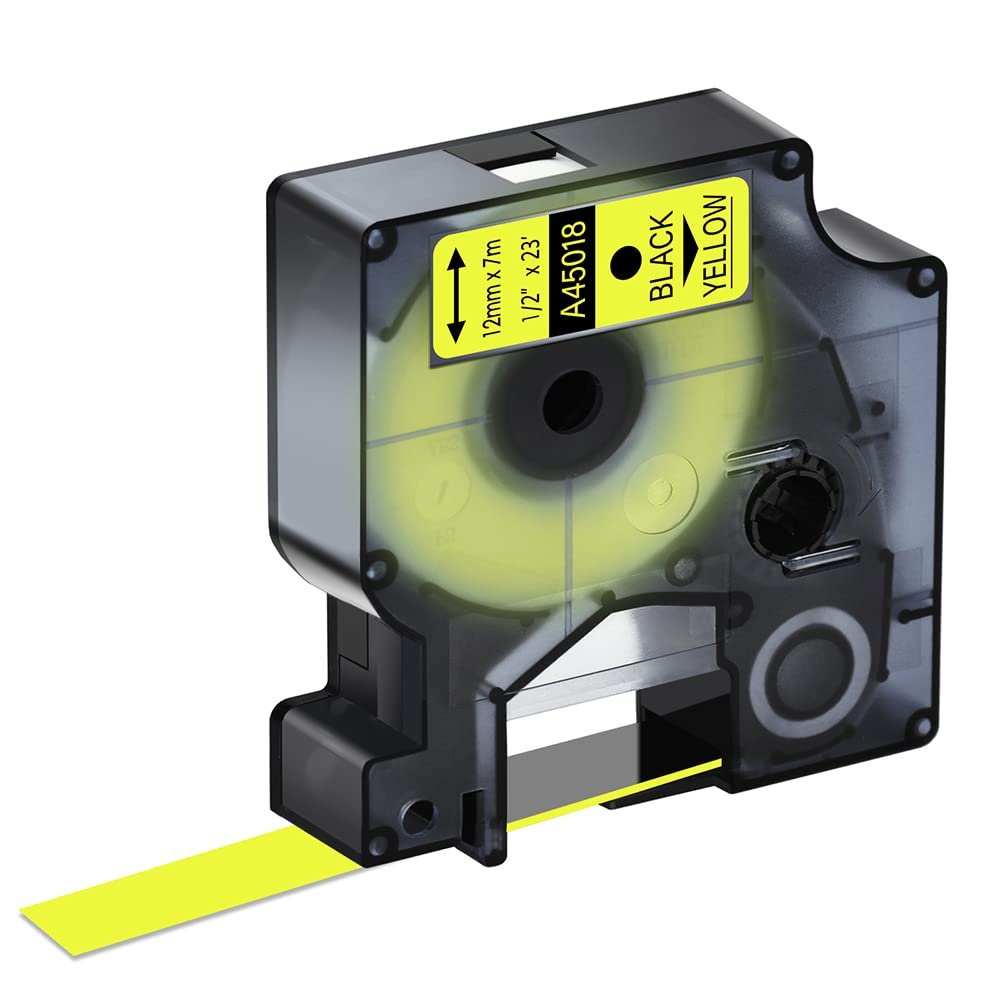 Compatible Label Tape Replacement for Dymo D1 Black on Yellow Tape 45018 S0720580 12mm x 7m Self-Adhesive Label Cartridge for Dymo D1 Label Makers 160 210D 260P 280 360D 420P PnP, 1-Pack