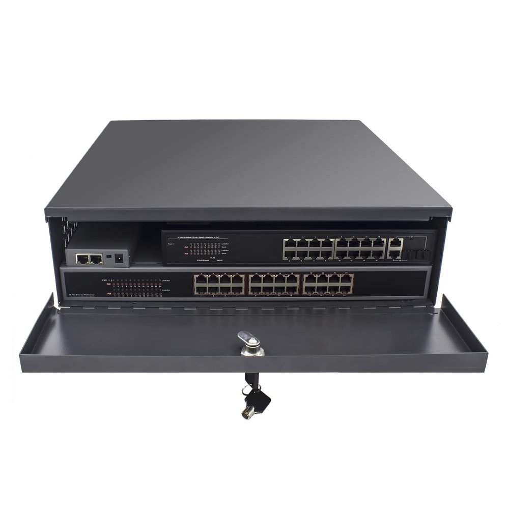 16 Gauge Heavy Duty DVR/NVR Security Lock Box with Cooling Fan  21 x 21 x 8 (Black)  Wall or Floor Mount for Enhanced Protection (Note: 189 Characters)