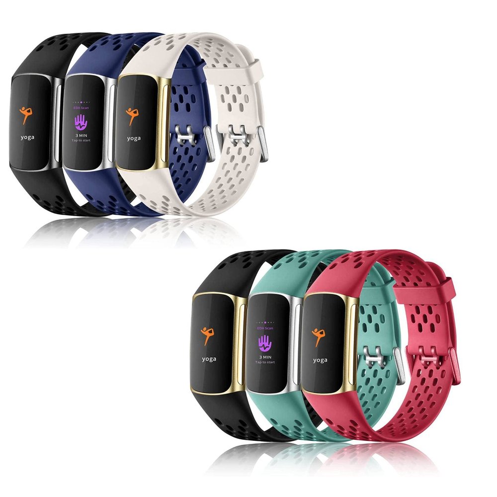 6 Pack Band Compatible with Fitbit Charge 5 Bands Women Men - Breathable Sport Band Soft Waterproof Replacement Wristbands Strap for Fitbit Charge 5 Advanced Fitness Tracker, 3 Pack