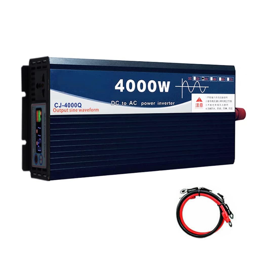 4000W Pure Sine Wave Power Inverter DC 12V to AC 110V, Car Power Converter with Digital LED Display for Car RV Boat Home Solar System and Emergency (4000W, 12V)