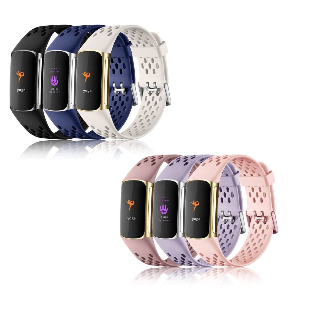 6 Pack Band Compatible with Fitbit Charge 5 Bands Women Men - Breathable Sport Band Soft Waterproof Replacement Wristbands Strap for Fitbit Charge 5 Advanced Fitness Tracker, 3 Pack