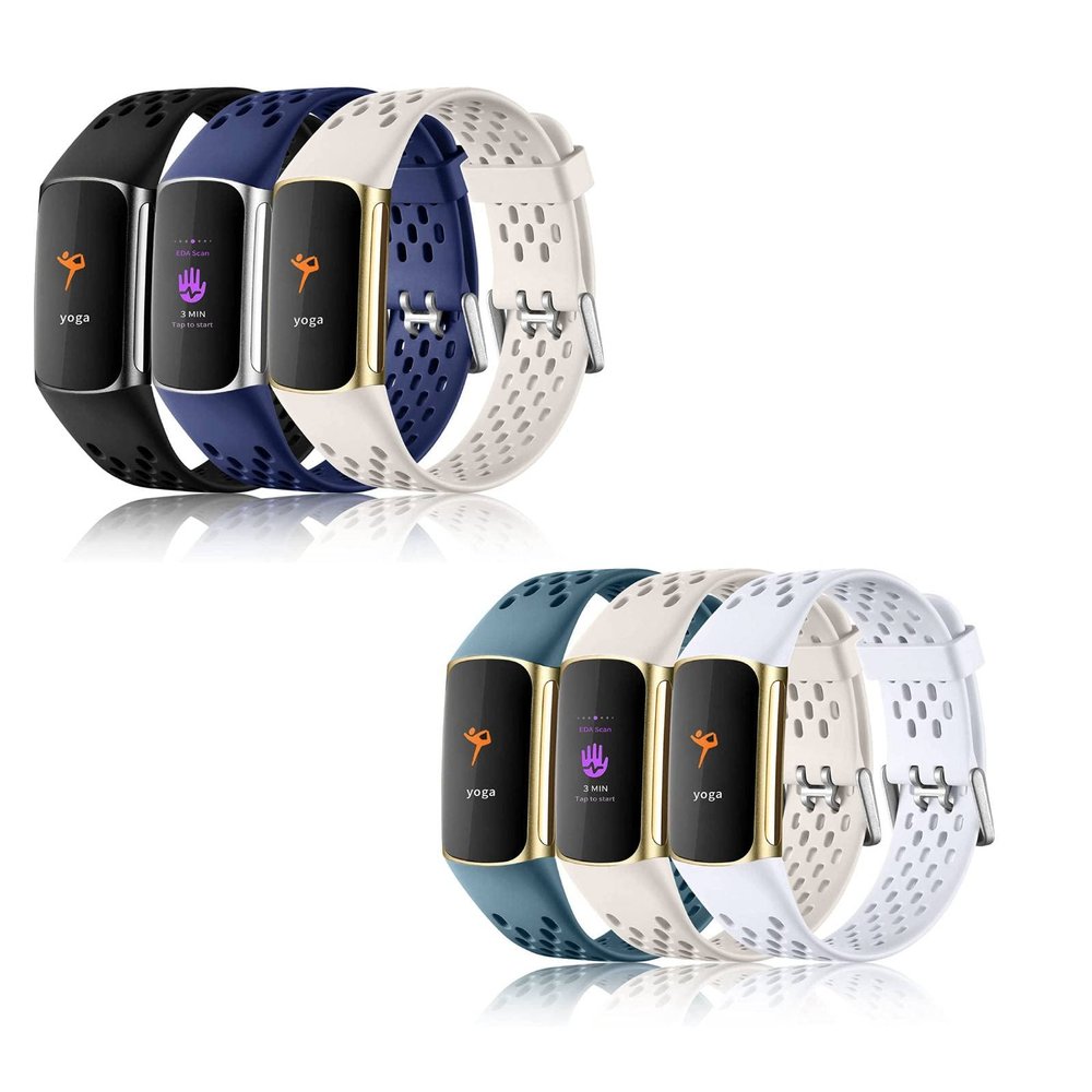 6 Pack Band Compatible with Fitbit Charge 5 Bands Women Men - Breathable Sport Band Soft Waterproof Replacement Wristbands Strap for Fitbit Charge 5 Advanced Fitness Tracker, 3 Pack
