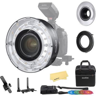 Godox R200 Macro Ring Flash Head, 5800200K 200Ws for Godox AD200Pro II AD200 AD200 Pro for Portrait Shooting, Wedding Shooting with Carry Bag/Reflector/Honeycomb Grid for Reflector/Color Gels Kit