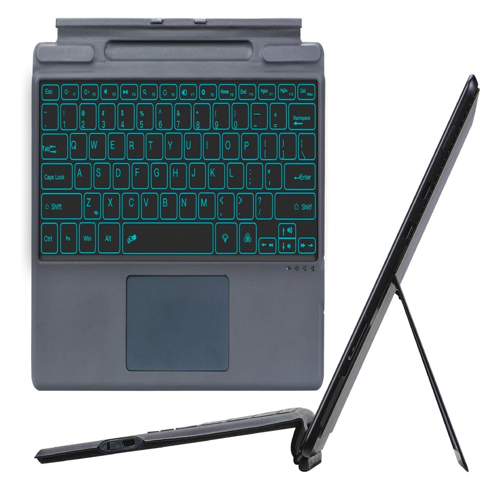for Surface Pro 11 10 9 8 X Keyboard Replacement Wireless Bluetooth Trackpad Mouse Keypad Case Type Cover Detachable, Pen Holder, Multi-Gestures Touchpad, Slim Design, Quiete Typing, Backlit