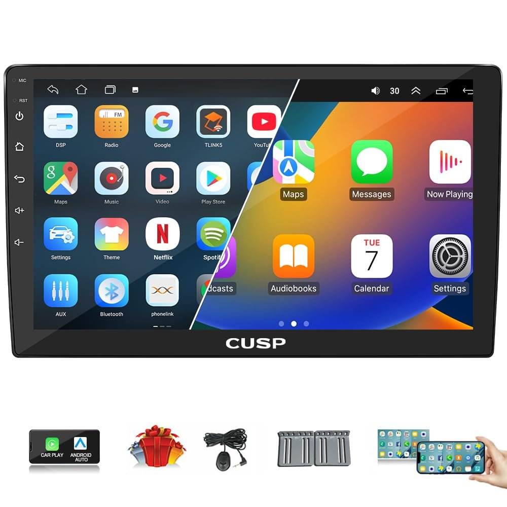2025 CUSP Car Stereo Radio GPS 9 Inch Android Double Din Navigation HD 1280*720 Pixel Touch Screen Bluetooth FM Wirelss Apple Car Play,Mirror Link,Camera,In Dash Kit Auto Multimedia Player Head Unit