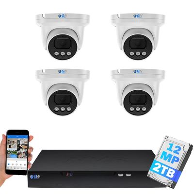 GW Security 8 Channel NVR UltraHD 12MP 4K @30FPS Face/Human/Vehicle Detection PoE Security Camera System with 4 x 12MP IP Microphone Smart AI Dome Cameras, Color Night Vision, Outdoor/Indoor Camera