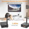 YMOO 2.4GHz Wireless Audio Transmitter Receiver (1 TX+1 RX), 20ms Ultra Low Latency HiFi Audio, 320ft Long Range RCA Jack Adapter for Powered Speaker/Soundbar to TV/PC/CD Player/Computer/Projector view 2