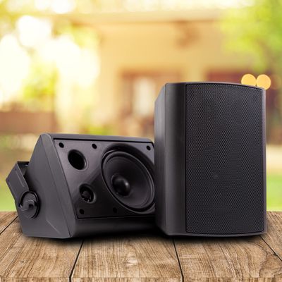 EMB ES502 500 Watts 2-Way 5.25" Outdoor Indoor Speakers with Powerful Bass | Effortless Mounting Swivel Brackets | All Weather Resistance | Expansive Stereo Sound Coverage | Sold in Pairs, Black