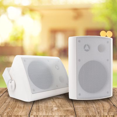 EMB ES502 500 Watts 2-Way 5.25" Outdoor Indoor Speakers with Powerful Bass | Effortless Mounting Swivel Brackets | All Weather Resistance | Expansive Stereo Sound Coverage | Sold in Pairs, White