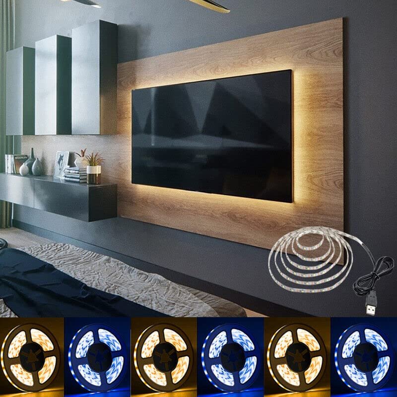 TOPXCDZ LED Strip Ligths for TV USB LED Lights Flexible Neon Light Strip DC 5V SMD2835 LED Tape Light Home Party Decoration LED Light (5M, Warm White)