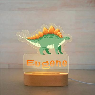 Custom Name Night Light for Kids - Personalized Cartoon Dinosaur Night Light with LED Lighting for Children - Kids Bedroom Nursery Night Light - Personalized It with Your Kid's Name (Stegosaurus)