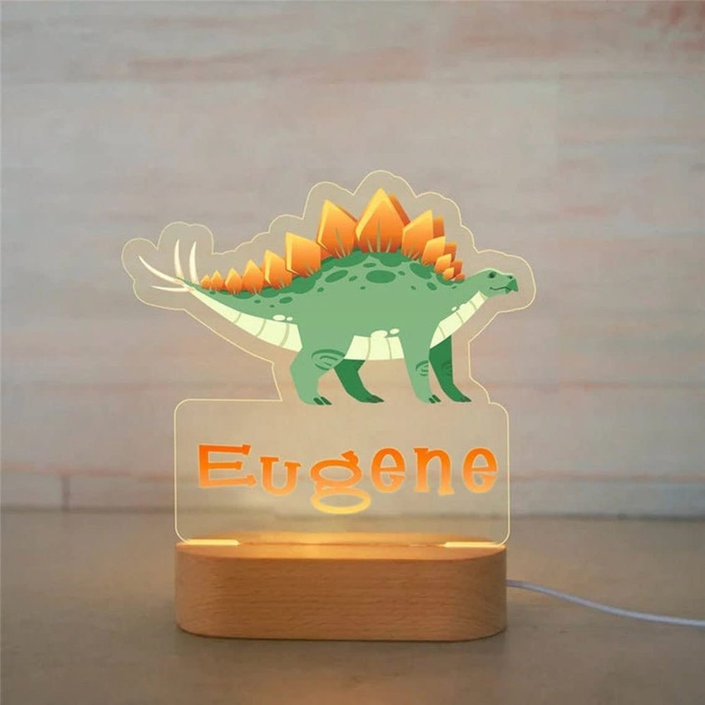 Custom Name Night Light for Kids - Personalized Cartoon Dinosaur Night Light with LED Lighting for Children - Kids Bedroom Nursery Night Light - Personalized It with Your Kid's Name (Stegosaurus)