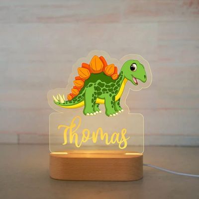 Custom Name Night Light for Kids - Personalized Cartoon Dinosaur Night Light with LED Lighting for Children - Kids Bedroom Nursery Night Light - Personalized It With Your Kid's Name (Baby Stegosaurus)