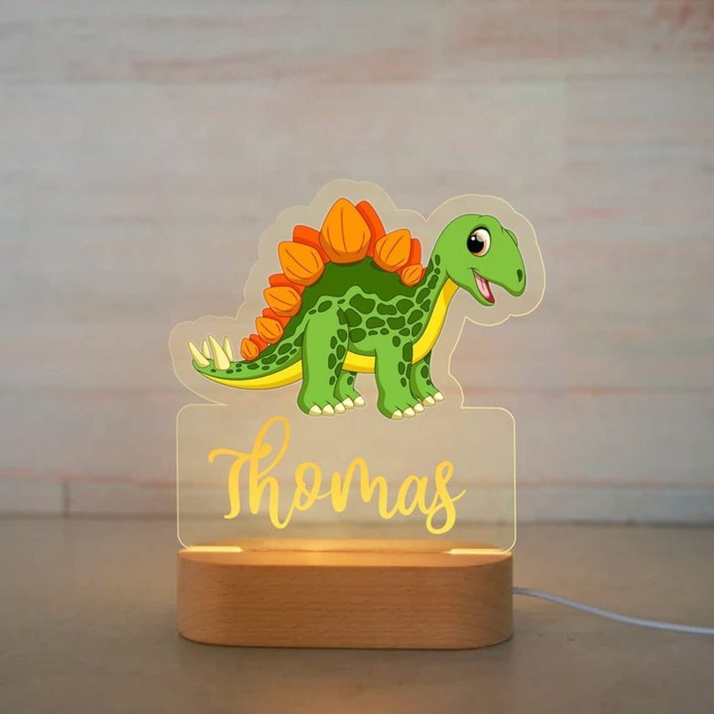Custom Name Night Light for Kids - Personalized Cartoon Dinosaur Night Light with LED Lighting for Children - Kids Bedroom Nursery Night Light - Personalized It With Your Kid's Name (Baby Stegosaurus)