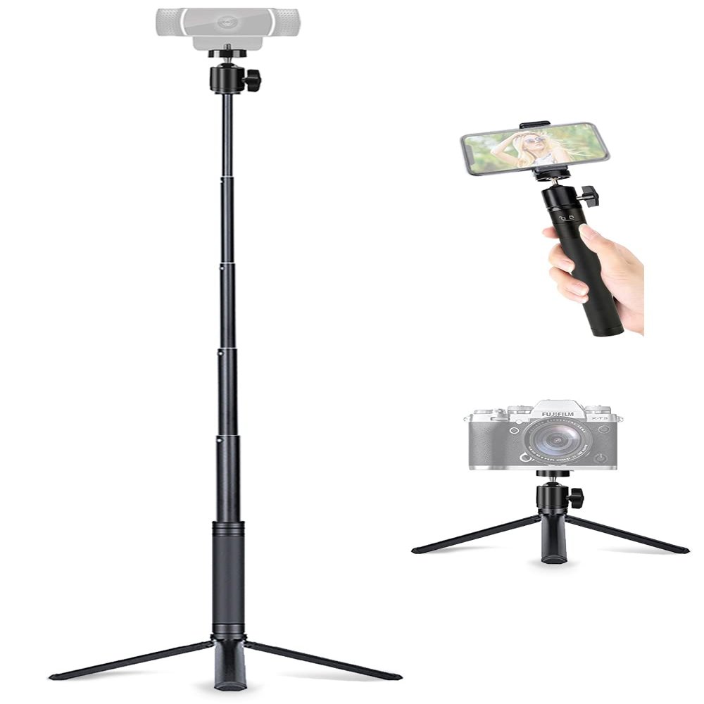 JCWINY 30" Tall Webcam Stand Tripod Extendable Desktop Tabletop Webcam Tripod Web camera Mount Aluminum Desk Tripods Stand for Logitech Brio Webcams C925e C922x C930e C922 C930 C920 C615 iPhone Camera