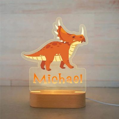 Custom Name Night Light for Kids - Personalized Cartoon Dinosaur Night Light with LED Lighting for Children - Kids Bedroom Nursery Night Light - Personalized It with Your Kid's Name (Triceratops)