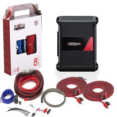 Soundigital 400.4 EVOX 4 Ohm 4 Channel Compact Amplifier Bundled with + (1) 8Ga Amplifier Wiring Kit (Renewed)