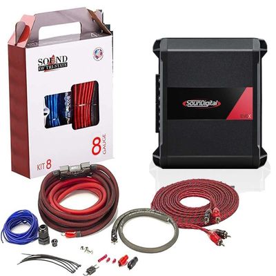 Soundigital 400.4 EVOX 4 Ohm 4 Channel Compact Amplifier Bundled with + (1) 8Ga Amplifier Wiring Kit