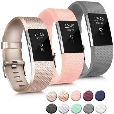 3 Pack Sport Bands Compatible with Fitbit Charge 2 Bands Women Men, Adjustable Replacement Strap Wristbands for Fitbit Charge 2 HR Small Large (Small, Champagne Gold/Gray/Pink)