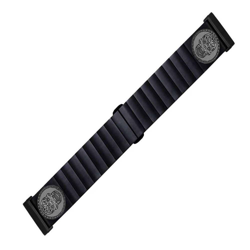 NICKSTON Engraved Band Strap Compatible with Fitbit Versa Lite 2 3 and Sense Black Stainless Steel Bracelet B-SS2 (For Versa/Versa 2 / Versa Lite Models, 5.5" (140mm) Wrist Size-Black Color)