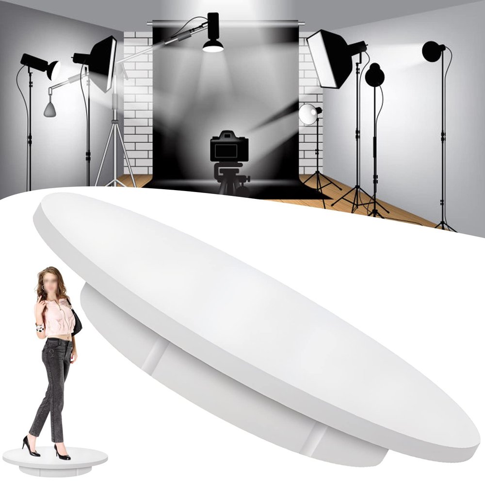 FONOBO Electric Rotating Turntable for Photography, 360 Motorized Rotating Stand Display with 5 PVC Backgrounds for Live Video,White
