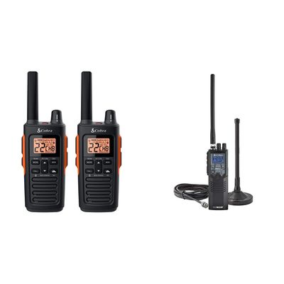 Cobra RX680 2 Watt Rugged Walkie Talkies - ( 2 Pack ) & HHRT50 Road Trip Cb Radio - Emergency Radio, Travel Essentials, 2-Way Handheld Black Radio with Rooftop Magnet Mount Antenna