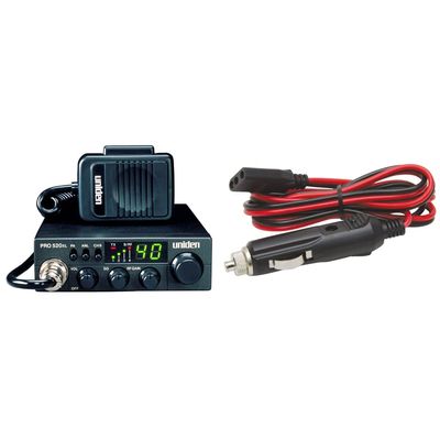 Uniden PRO520XL Pro Series 40-Channel CB Radio + RoadPro RPPS-220 Platinum Series 12V 3-Pin Plug Fused Replacement CB Power Cord
