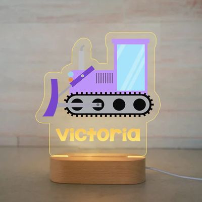 Custom Name Night Light for Kids - Personalized Cartoon Truck Night Light with LED Lighting for Child - Kids Bedroom Night Light - Personalized with Your Kid's Name (Bulldozer)