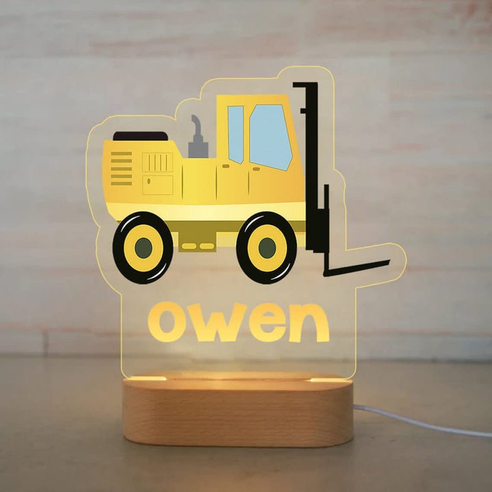 Custom Name Night Light for Kids - Personalized Cartoon Truck Night Light with LED Lighting for Child - Kids Bedroom Night Light - Personalized with Your Kid's Name (Forklift)