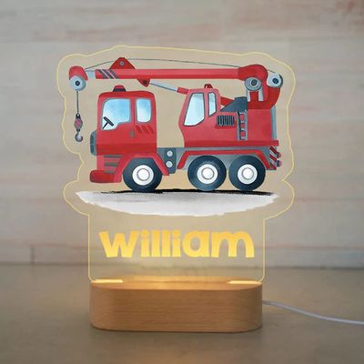 Custom Name Night Light for Kids - Personalized Cartoon Truck Night Light with LED Lighting for Child - Kids Bedroom Night Light - Personalized with Your Kid's Name (Crane)