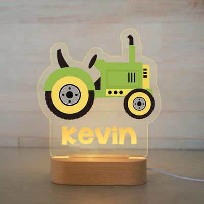 Custom Name Night Light for Kids - Personalized Cartoon Truck Night Light with LED Lighting for Child - Kids Bedroom Night Light - Personalized with Your Kid's Name (Tractor)