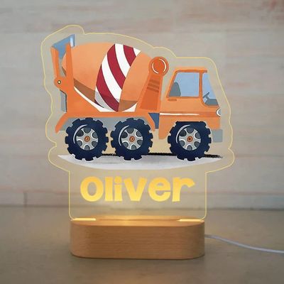 Custom Name Night Light for Kids - Personalized Cartoon Truck Night Light with LED Lighting for Child - Kids Bedroom Night Light - Personalized with Your Kid's Name (Cement Truck)