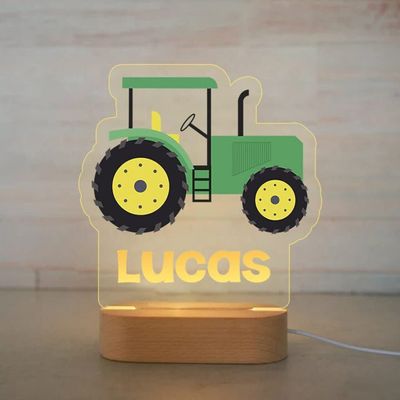 Custom Name Night Light for Kids - Personalized Cartoon Truck Night Light with LED Lighting for Child - Kids Bedroom Night Light - Personalized with Your Kid's Name (Green Tractor)