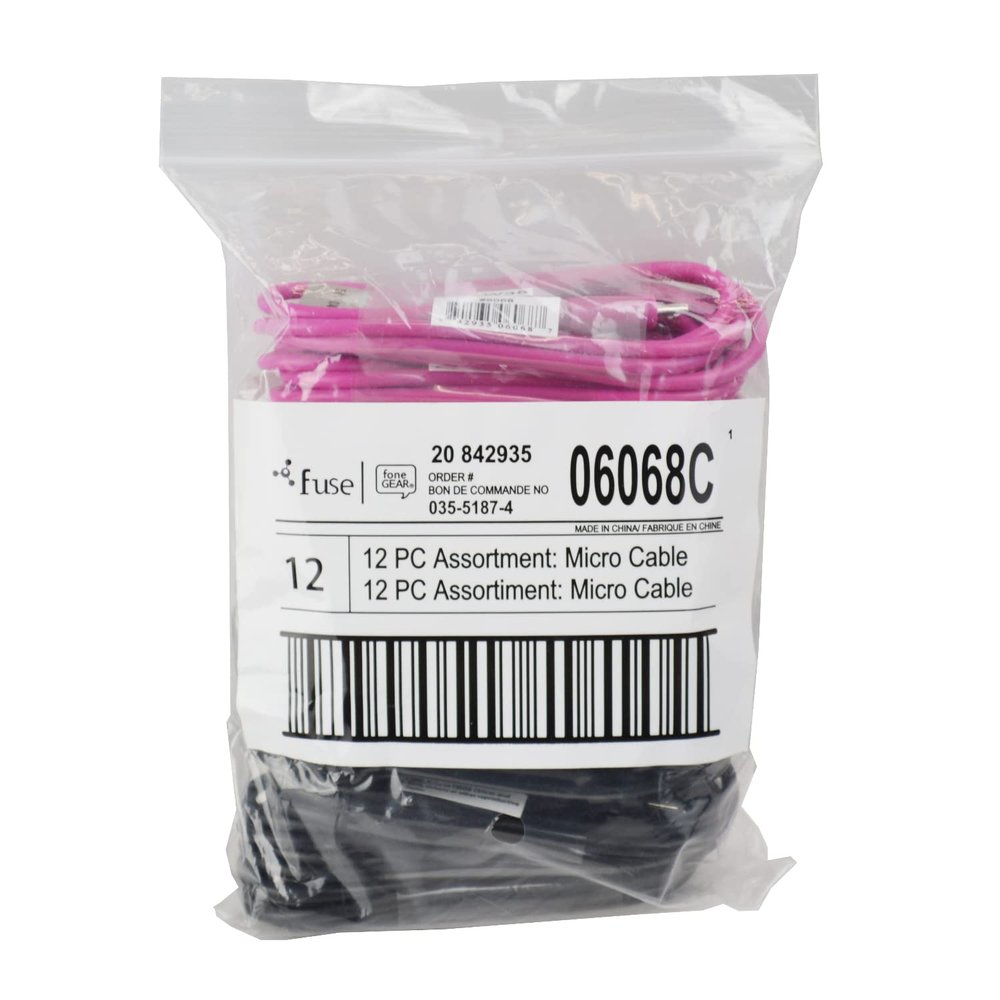 12 Pack 3 Ft USB 2.0 A-Male to Micro B Cables, 6 Black, 4 White, 2 Pink Cables